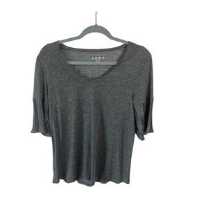 LOFT Charcoal Gray Bell Sleeve Top Size‎ Medium Pleated Sleeve Romantic